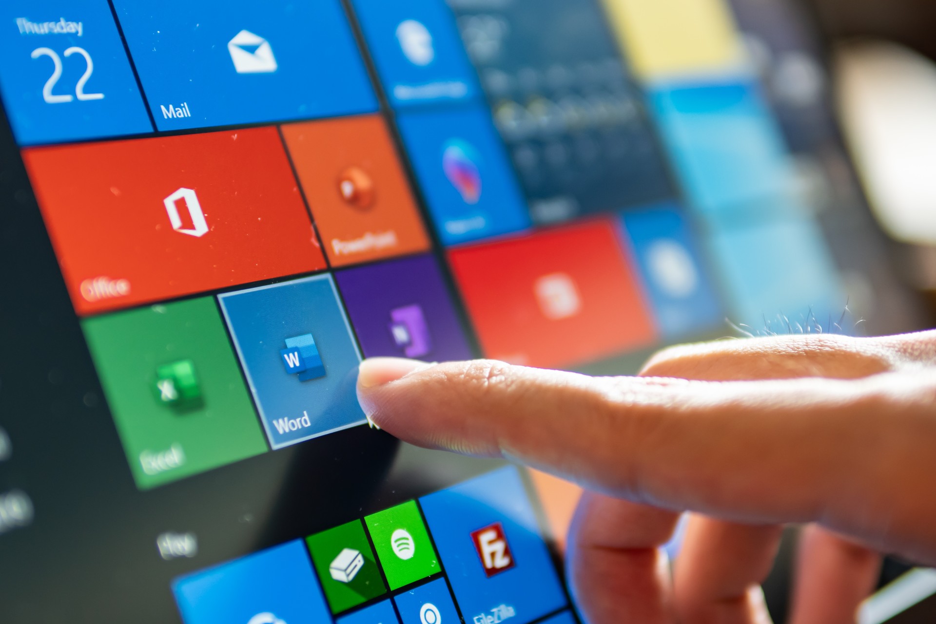 Microsoft 365 productivity apps on a touchscreen